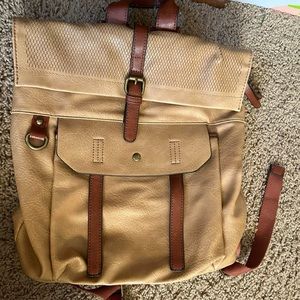 This is a tan purse or a book bag (smaller)